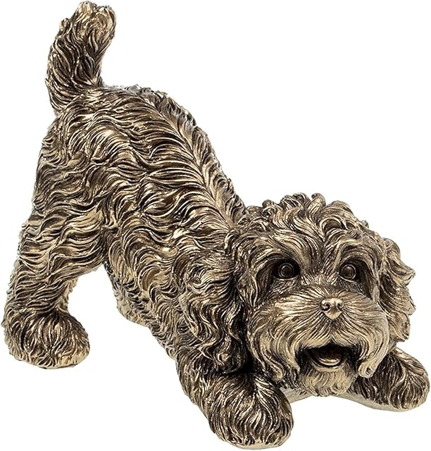 Bronze Playing Cockapoo Dog Figurine Ornament Boxed