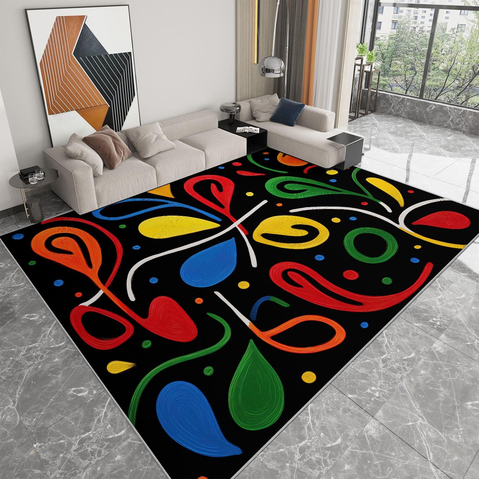 Tapis moderne poils courts antidérapant 180x240cm multicolore pour chambre