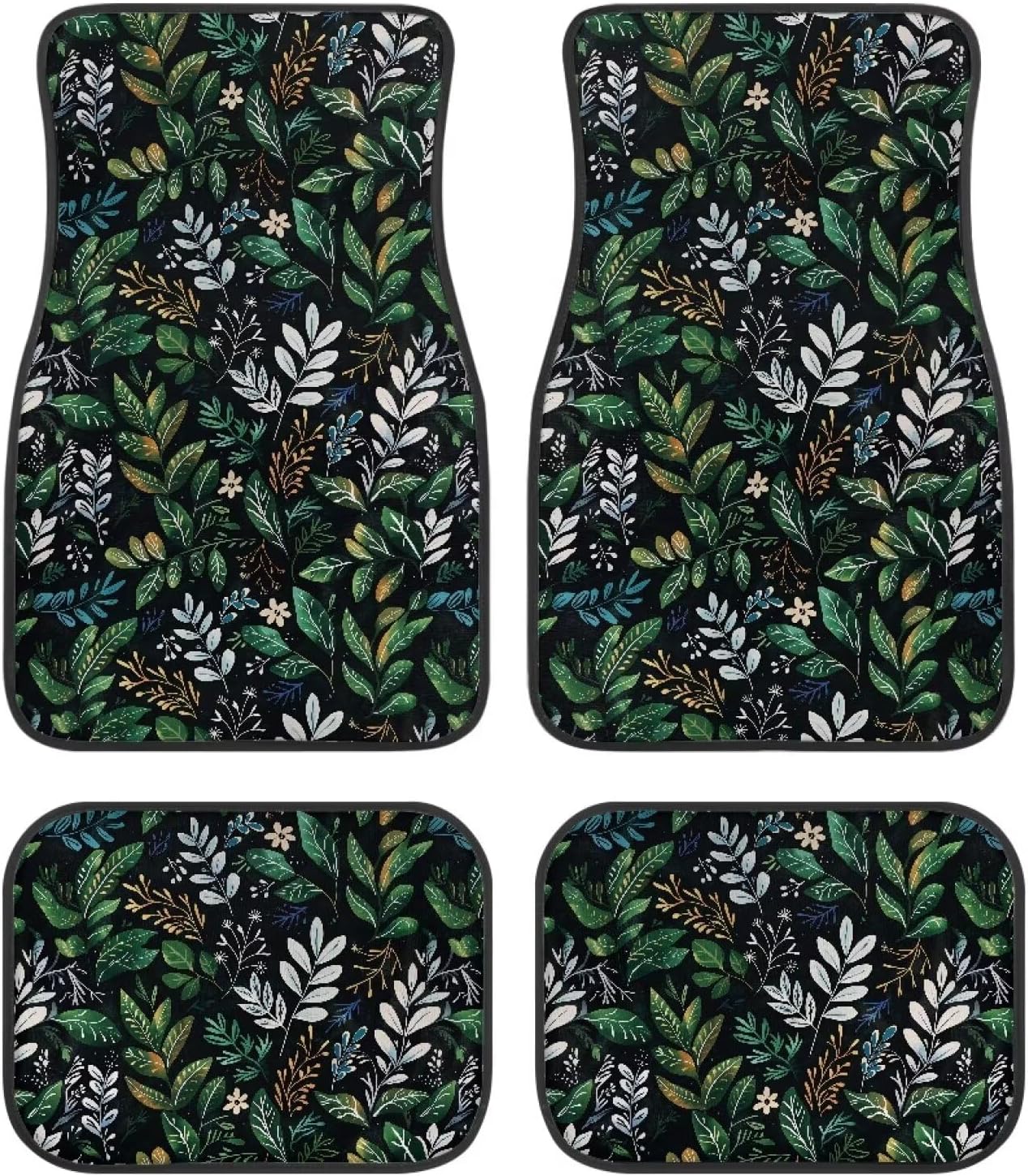 Green Leaves Print Luxury Car Mats Set of 4 Pieces Personalized Car Mats Climaproof Mats