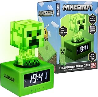 Réveil Creeper Minecraft - Officiellement licencié, avec Musique de Minecraft et veilleuse, Cadeau pour Jeunes Fans, Accessoire de Salle de Jeux