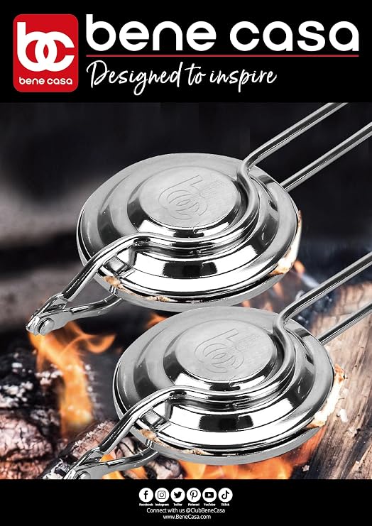 Bene Casa Flying Saucer Sandwich Press with Heavy-duty Natural Wooden Handles16 Ideal for Bonfire or Camping Cooking.Tostadora