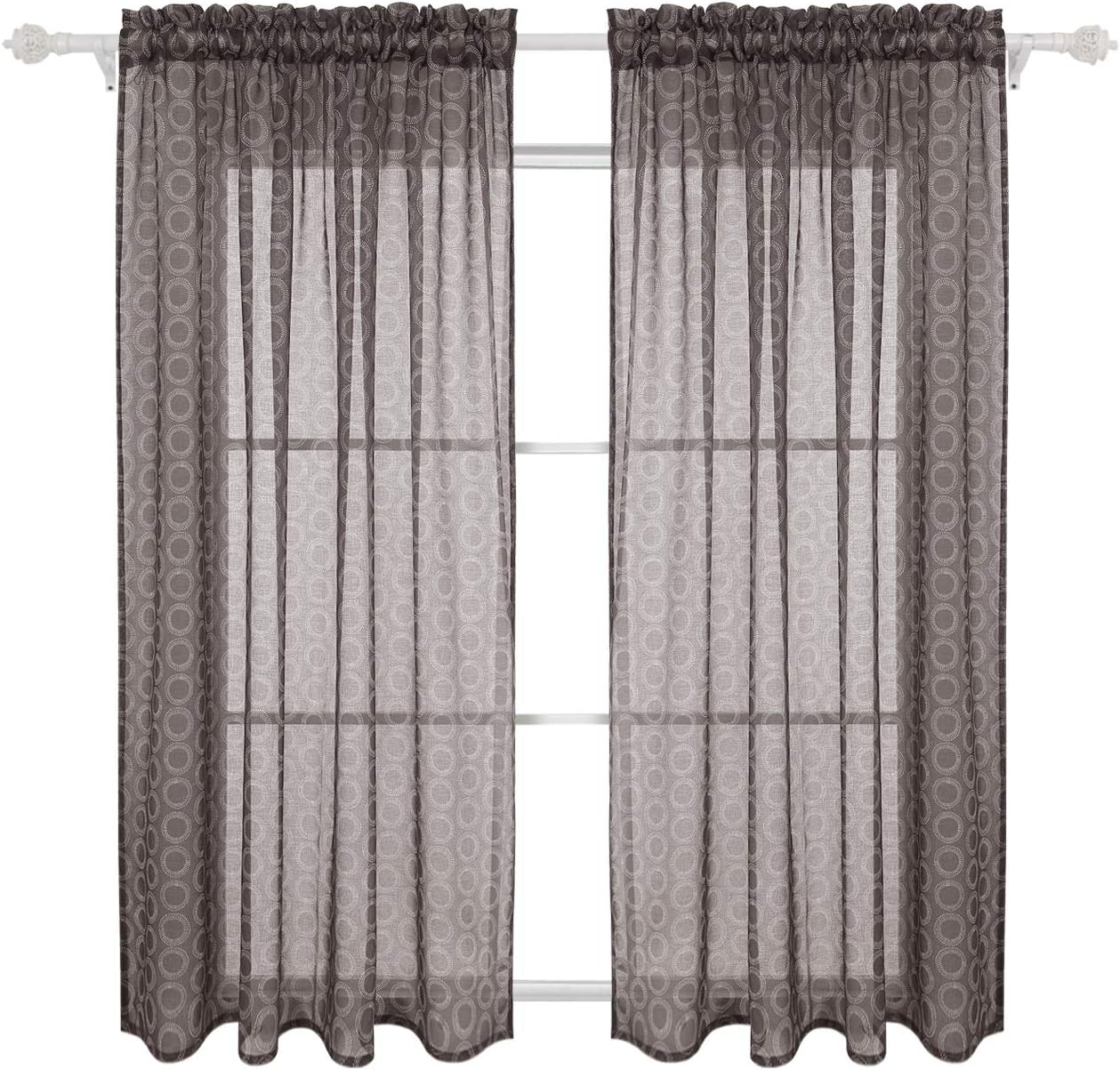 Deconovo Print Rod Pocket Sheer Window Curtains for Living Room, 42x95, Black
