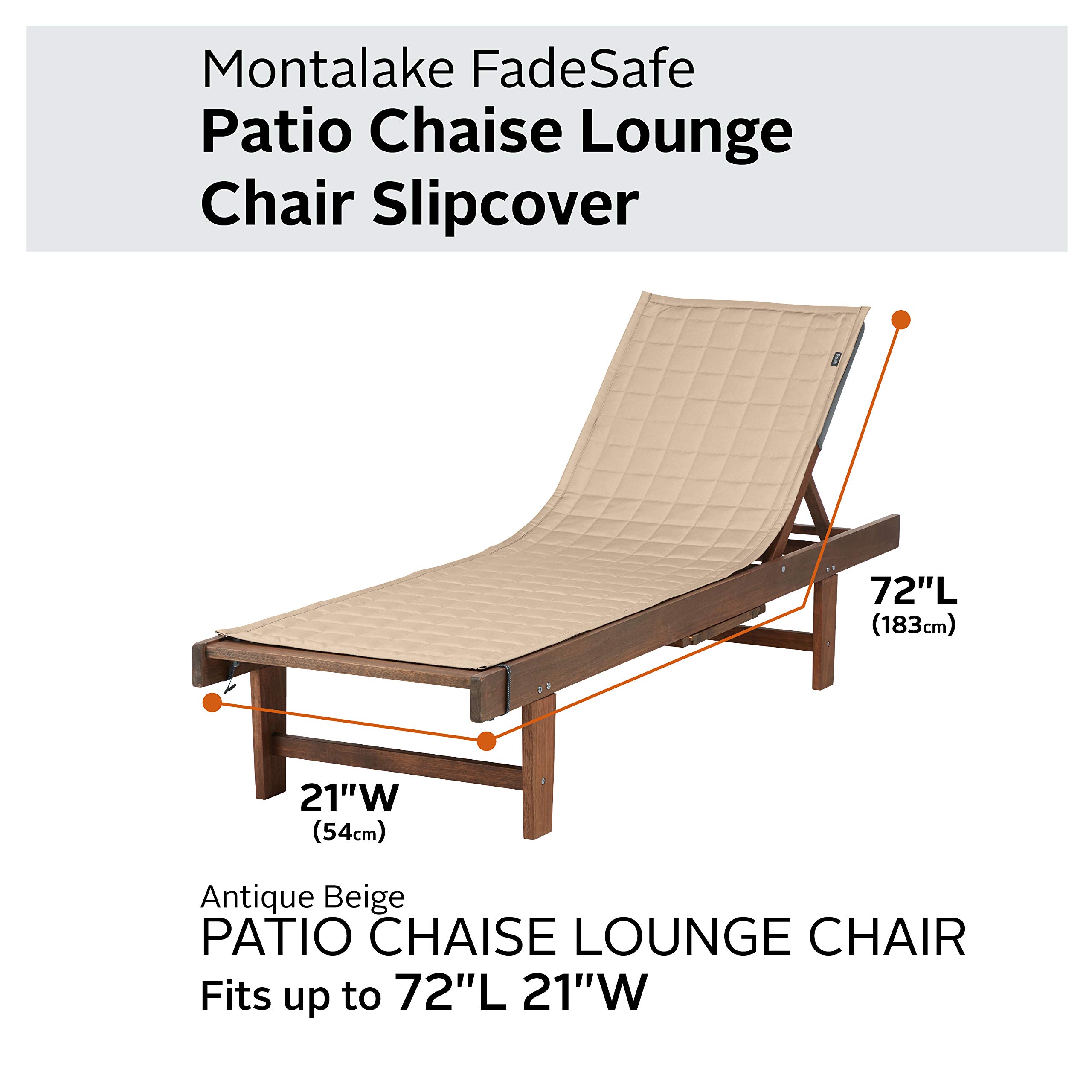 Classic Accessories Montlake FadeSafe Chaise Lounge Slip Cover, 72" x 21", Antique Beige - Image 3