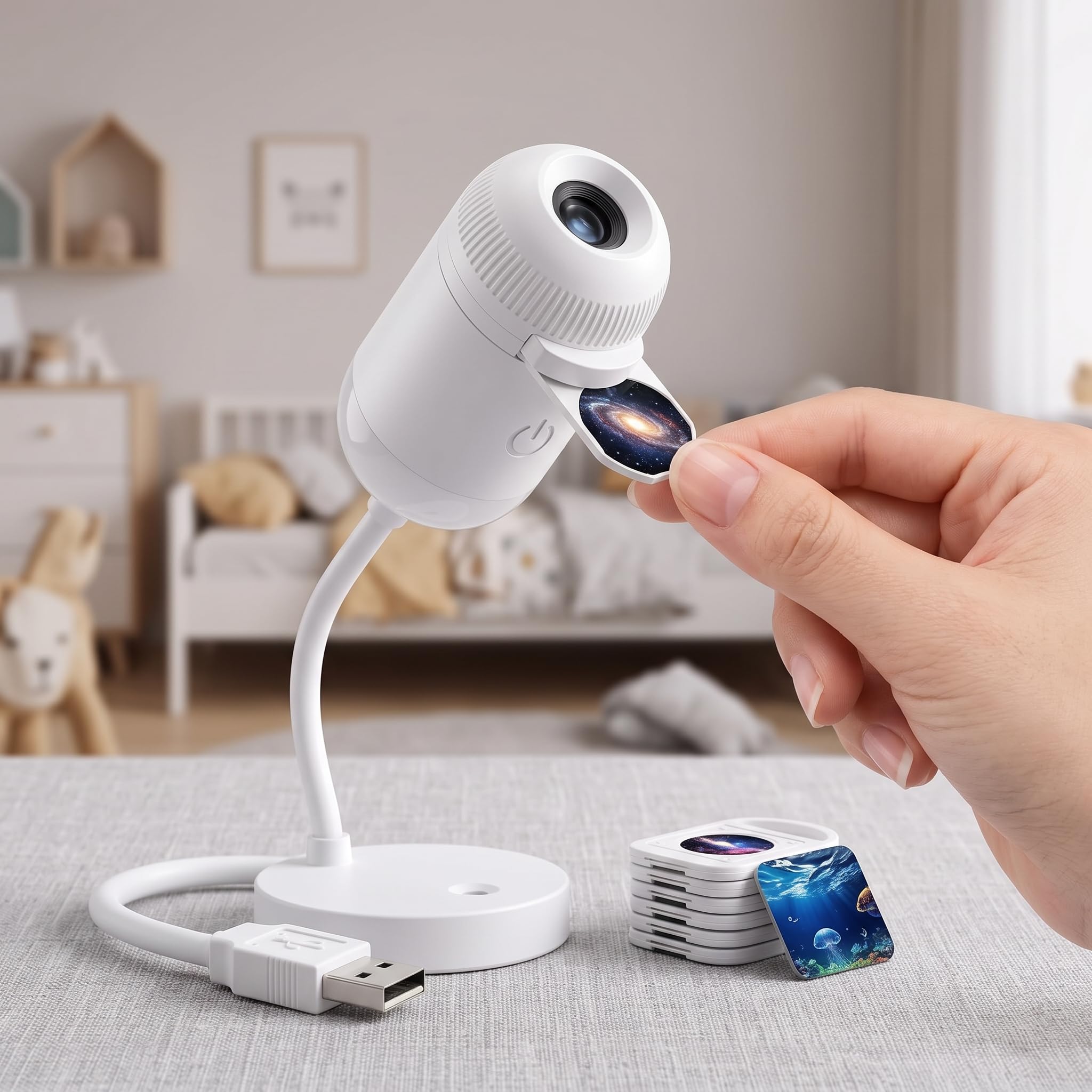 Plug and Play HD Star Projector, Galaxy Projector Night Light, 360° Rotating Starry Sky Projector, Smart Dynamic 5d Holographic Night Light Projector, para coche, dormitorio, 6 películas
