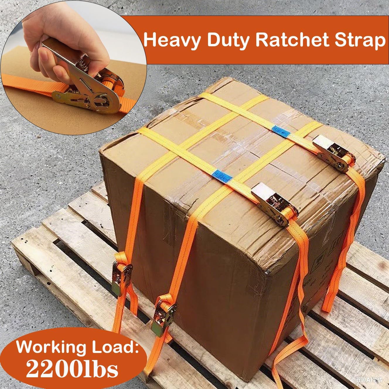 4Pcs Ratchet Straps Heavy Duty, 1” x 20ft Ratchet Strap Tie Down, Orange Tie-Down Ratcheting Cargo Truck Straps with Durable Double J Hook for for Truck, Trailers, Kayaks, Car Roof, Motorcycle
