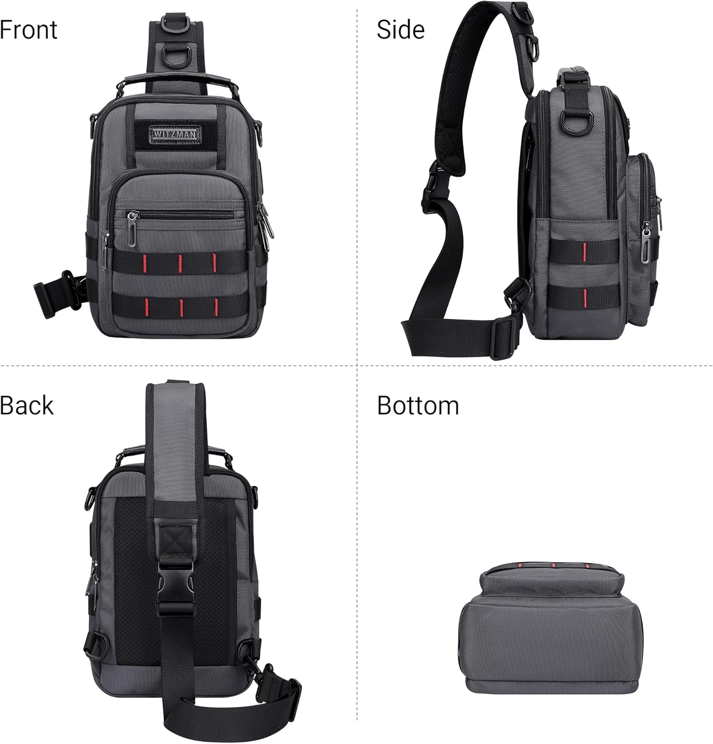 WITZMAN Sling Bag for Men Travel Crossbody Sling Bags with USB Charging Port Casual Daily Work Shoulder Chest Bag(B730 Silvery Grey) - Image 8