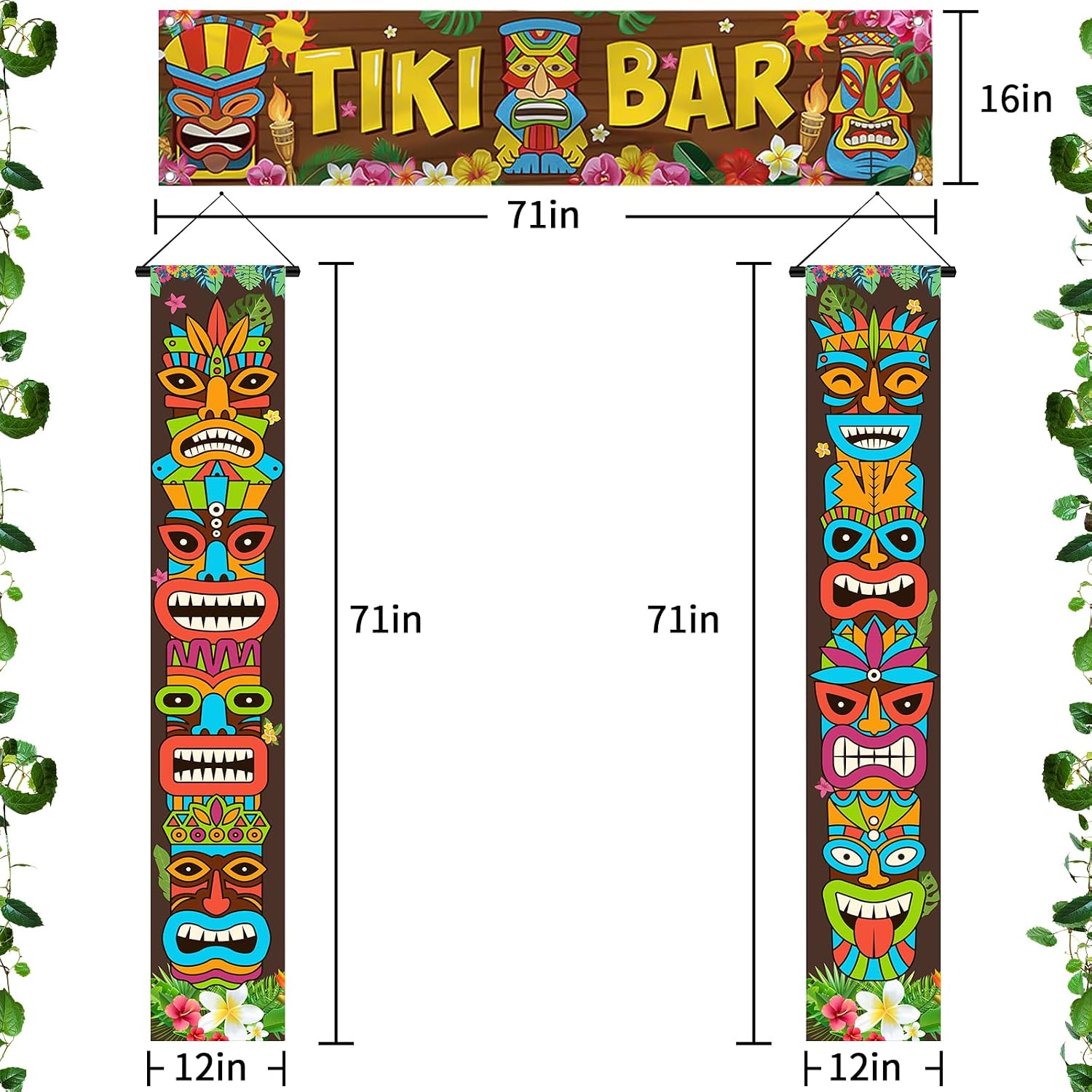 Luau Party Decorations Tiki Totem Door Banner Sign Plus Tik Mugs Set of 4