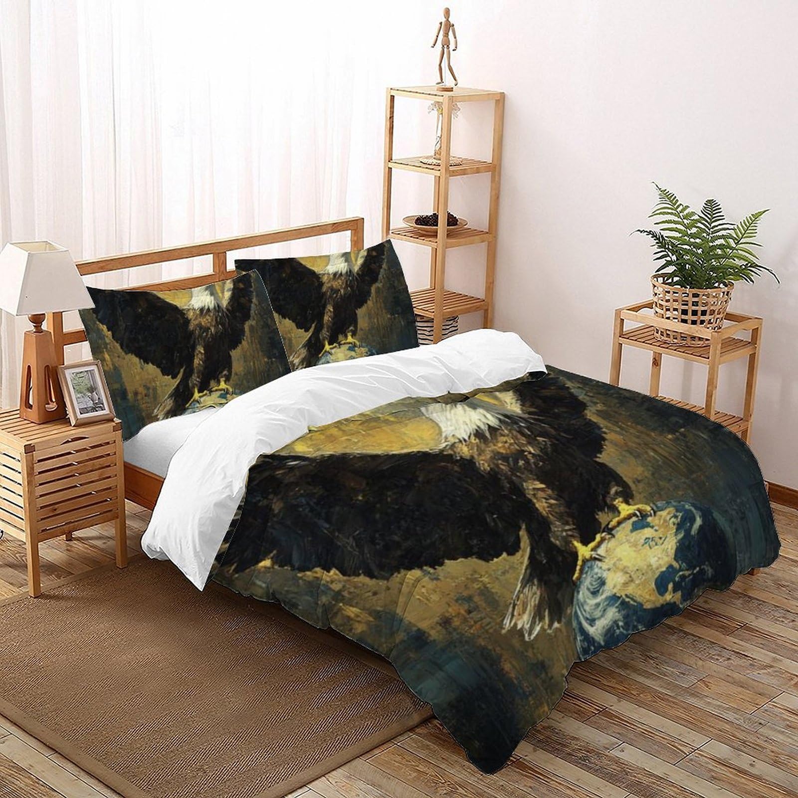 Housse de couette oiseaux 3D microfibre pour lit double avec 2 taies d'oreiller 200x200