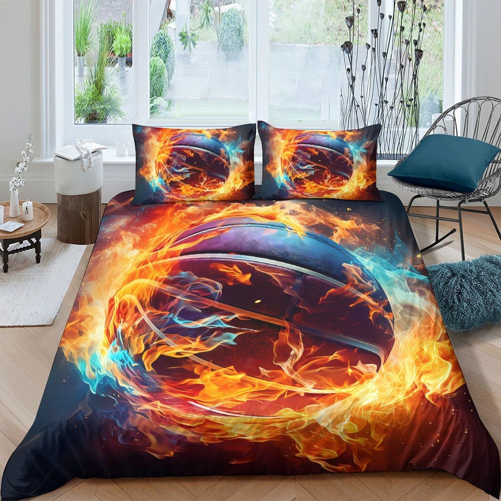 Ctjqhvkz Style-3 3D Printed Fire Basketball Fitted Sheet Microfiber Soft Mattress Cover For Bedroom Dorm Modern Decor Single（135X200cm）