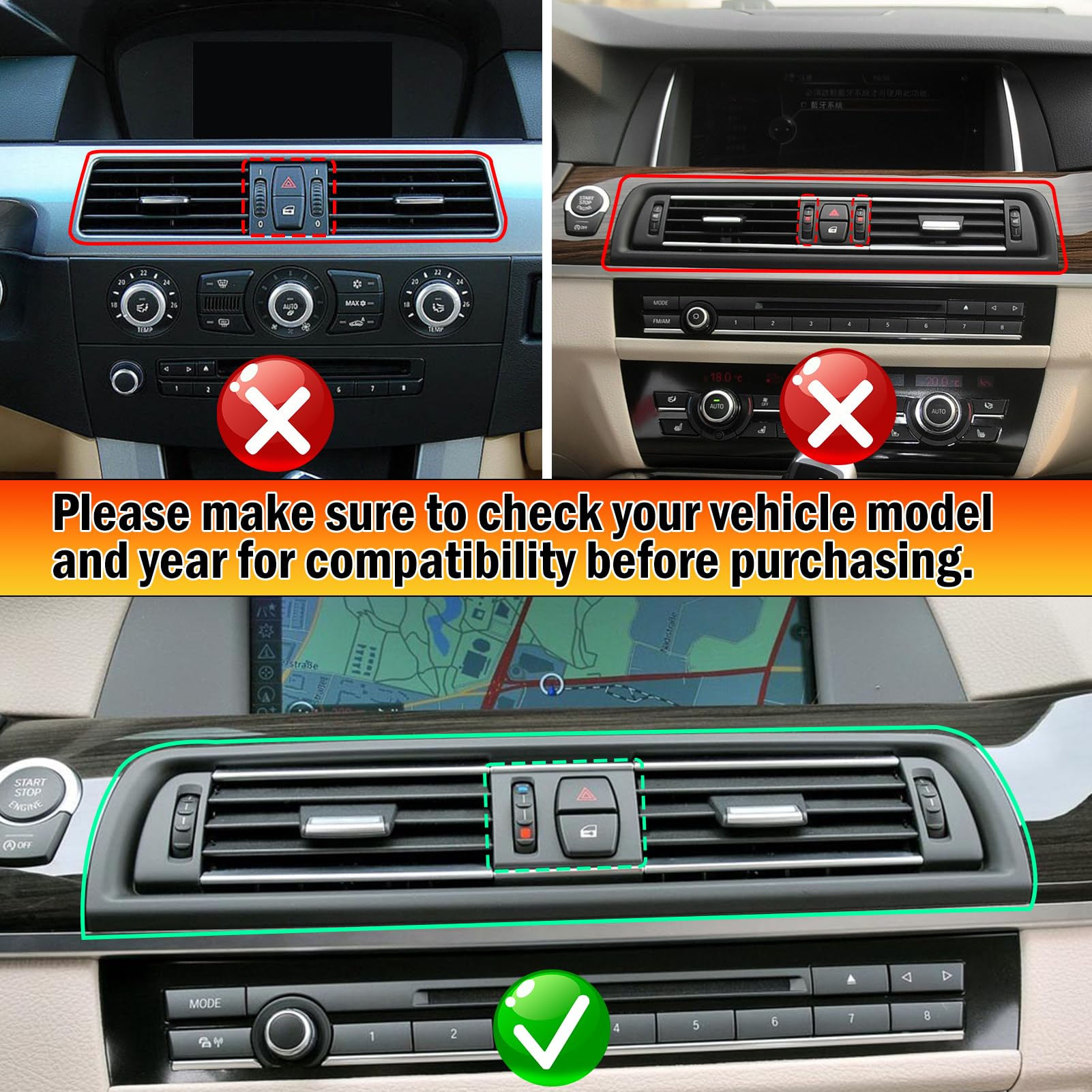 TTCR-II Compatible con Rejilla Ventilacion BMW Serie 5 F10 F11 2010-2016 | F10 Rejilla de Aire Delantera, F11 Rejillas de Aire Acondicionado 520 523 525 528 530 535 550 Ventilación 64229209136-Cromado