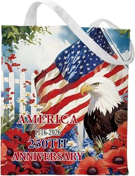 USA 250th Anniversary Bag - Reusable 250 Years Eagle Canvas Tote Bag America Flag 1776-2026 Grocery Handbag for Work Holiday Travel Shopping Patriotic Accessories Gift for Women Men Friends