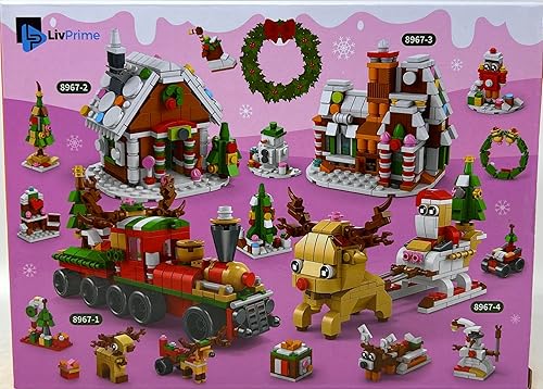 Miniatura 6 de Juego de bloques de construcción de tren de Navidad, juego navideño 6 en 1 para niños, crea un tren festivo o construye 6 mini artículos festivos,