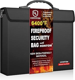 Hontom Feuerfeste Dokumententasche mit 2 Fächern, 6400℉ Feuerfeste Geldtasche aus Verbessertem Material, Feuersichere Aufbewahrungstasche für Wichtige Dokumente auf Reisen und zu Hause