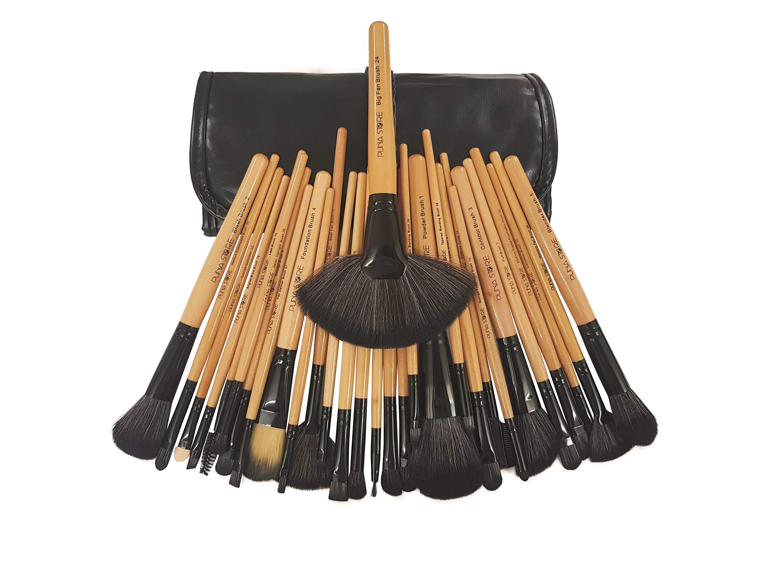 Puna Store 30 Piece Bamboo Makeup brush Set Premium Synthetic Makeup Brushes Cruelty Free Vegan Brushes, Kabuki Foundation 1