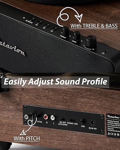 Miniatura 6 de Tocadiscos de vinilo, tocadiscos de alta fidelidad por correa para discos de vinilo de 3345 RPM con cartucho MM AT-3600L, preamplificador de