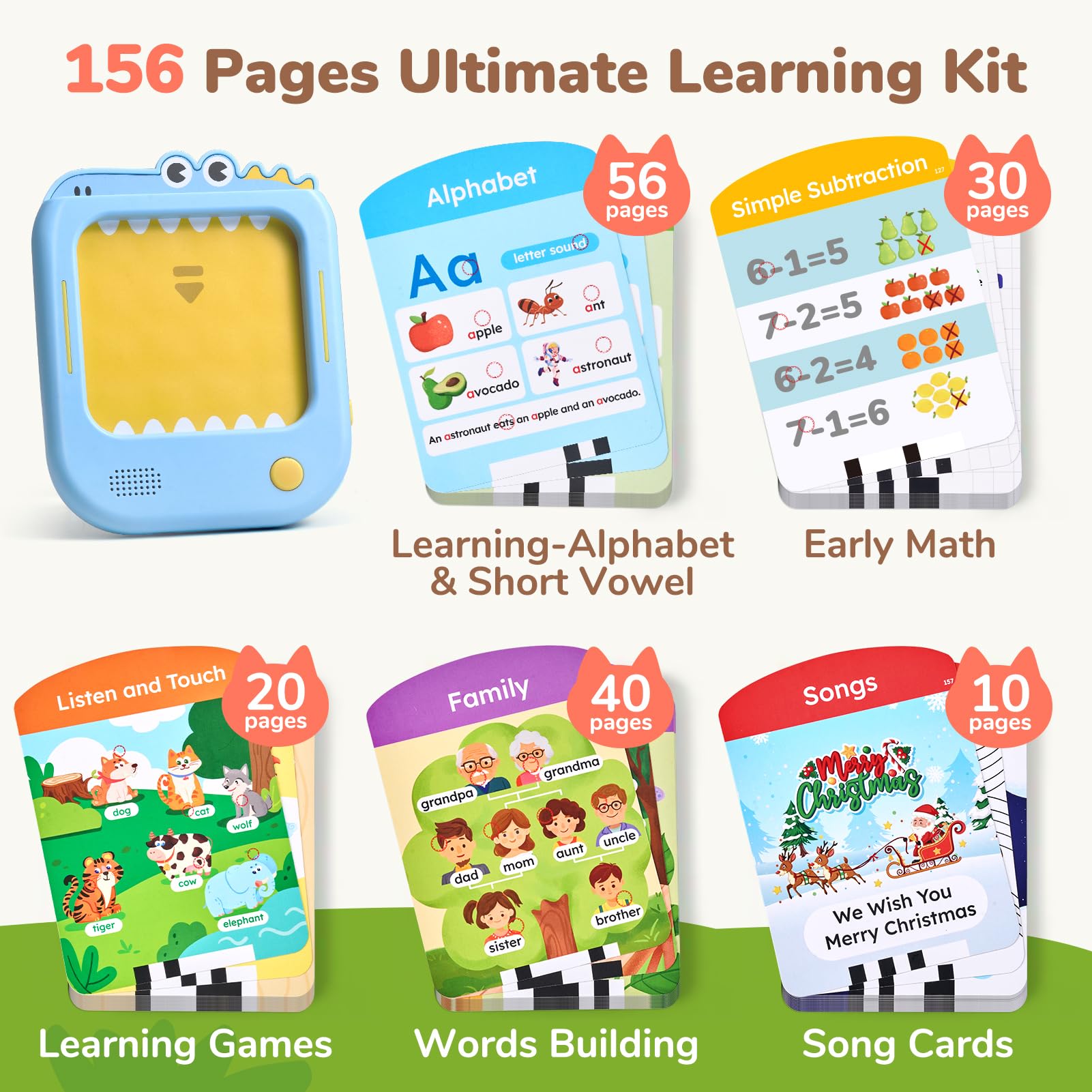 JoyCat Tablet Educativo per Bambini, 156 Pagine Carte Parlanti con 600+ Parole, Gioco Montessori per Imparare l’Inglese, Alfabeto, Fonemi, Numeri, Colori e Forme, Giochi Educativi Bambini 2-6 Anni