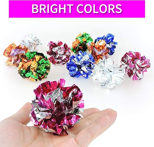 Miniatura 3 de Andiker 10 bolas arrugadas para gatos, de 2.36 pulgadas, 5 colores, juguetes interactivos para gatos de interior para masticar, perseguir, golpar