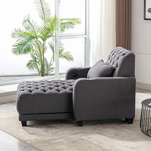 Miniatura 5 de HomSof Chaise Lounge - Sofá cama convertible para interiores, respaldo ajustable con acolchado grueso, silla reclinable con patas de madera de goma