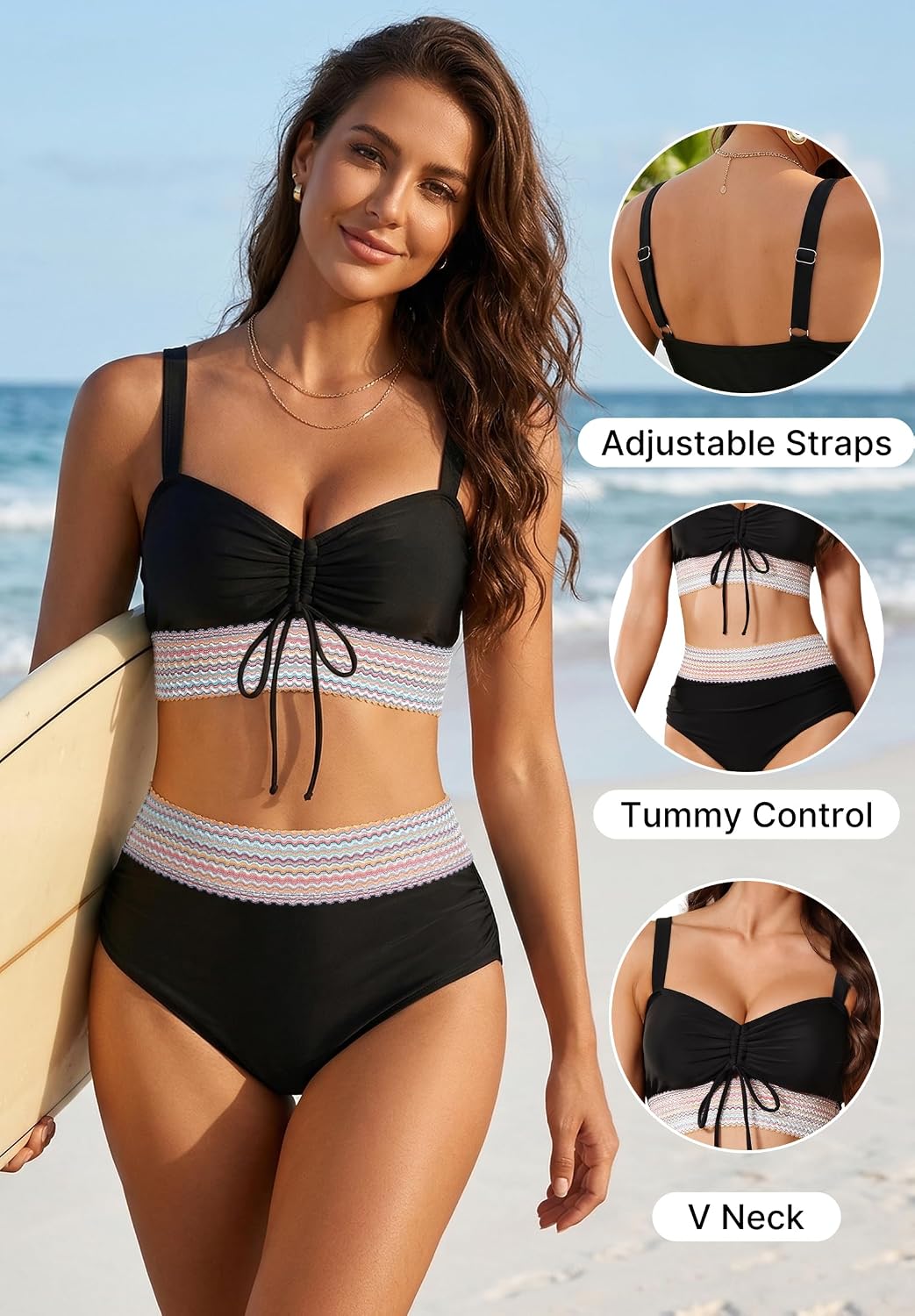 Trifabricy Women High Waisted Bikini Sets Two Piece Swimsuit for Women, Tummy Control Swimsuits Color Block Bathing Suit 2026