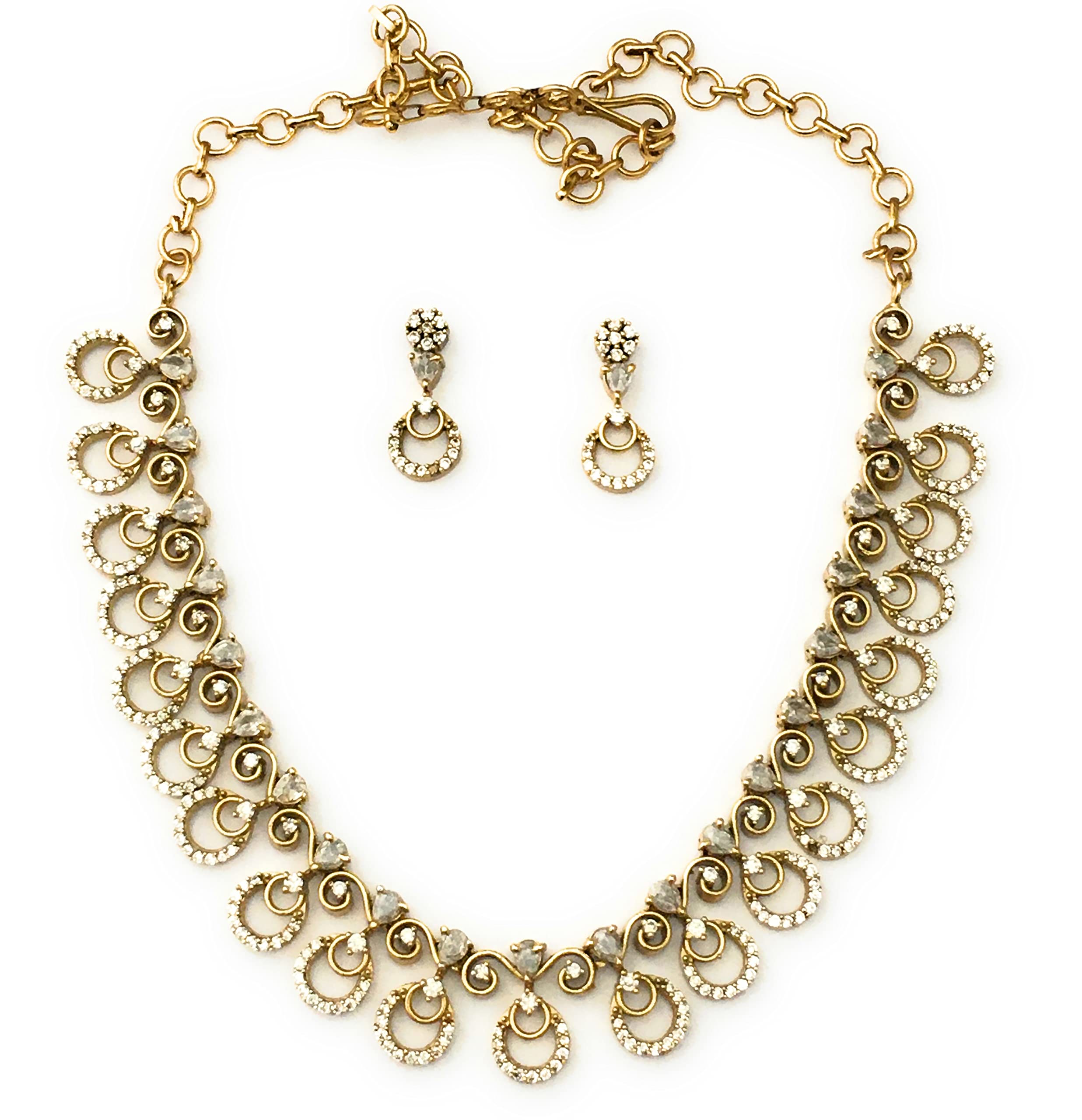 Sasitrends Traditional Gold Plated American Diamond Studded Jewellery Necklace Set with Earrings for Women & Girls (B0C35SM6F3) Amazon Price History, Amazon Price Tracker