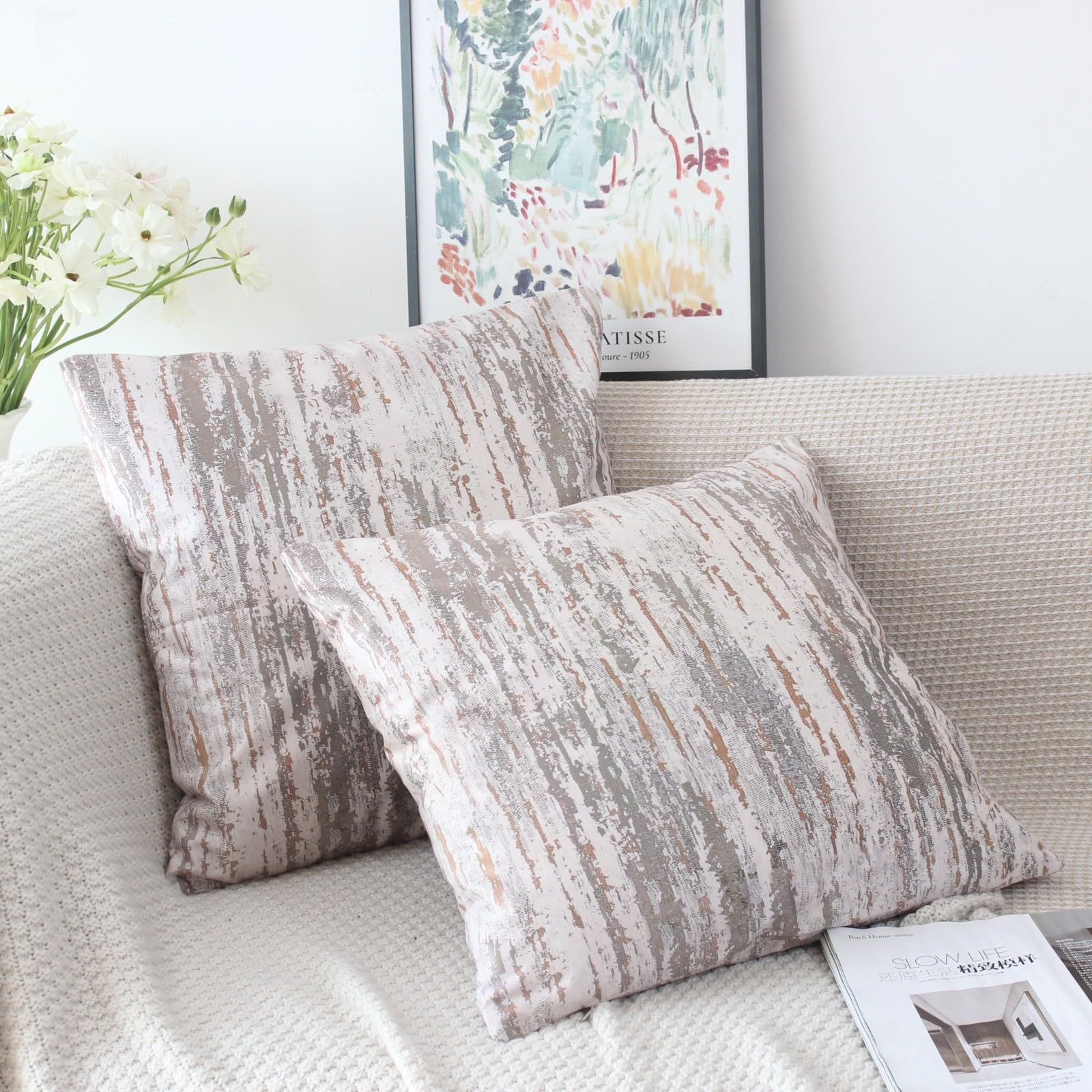NIULAA Velvet Brown Cushion Covers 18x18 Double Sided Vintage Cushion Cover 45cm x 45cm Set of 2 Soft Neutral Abstract Pillow Cases 45 x 45 for Sofa Living Room Bedroom - Image 3