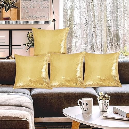 Miniatura 7 de SquarePie Juego de 4 fundas de almohada de lentejuelas, 18 x 18 pulgadas, fundas de almohada decorativas doradas, fundas de cojín cuadradas