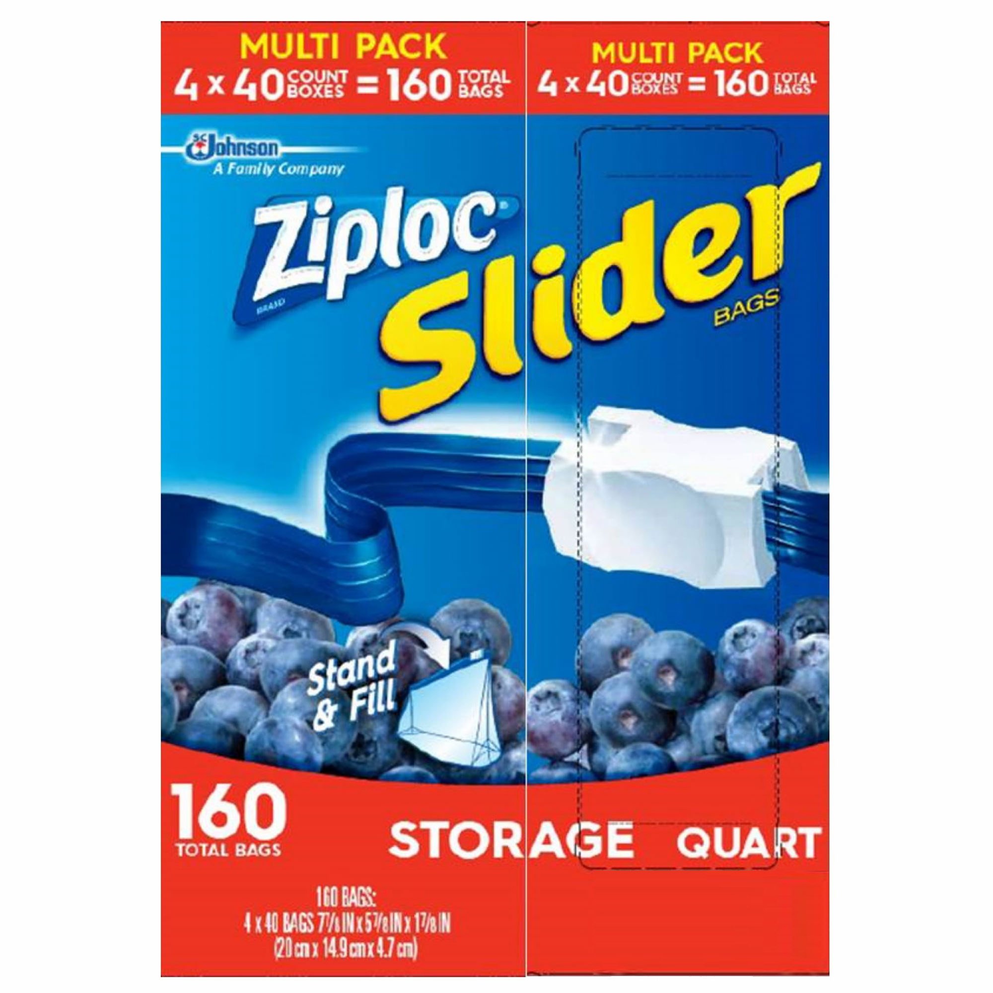 Ziploc Slider Storage Bags, Quart Size, 160 Count