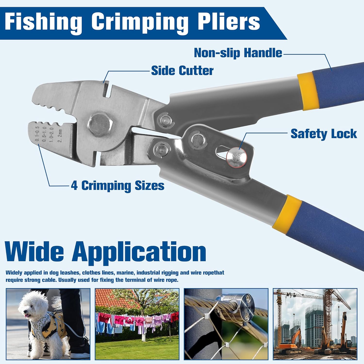 Fishing Crimping Pliers Crimp Sleeves Set,Wire Rope Crimping Tool Kit Heavy Duty Wire Leader Rope Crimper Plier 4 Size Crimping (Stainless Steel Plier+300pcs Mix Crimper Sleeves)