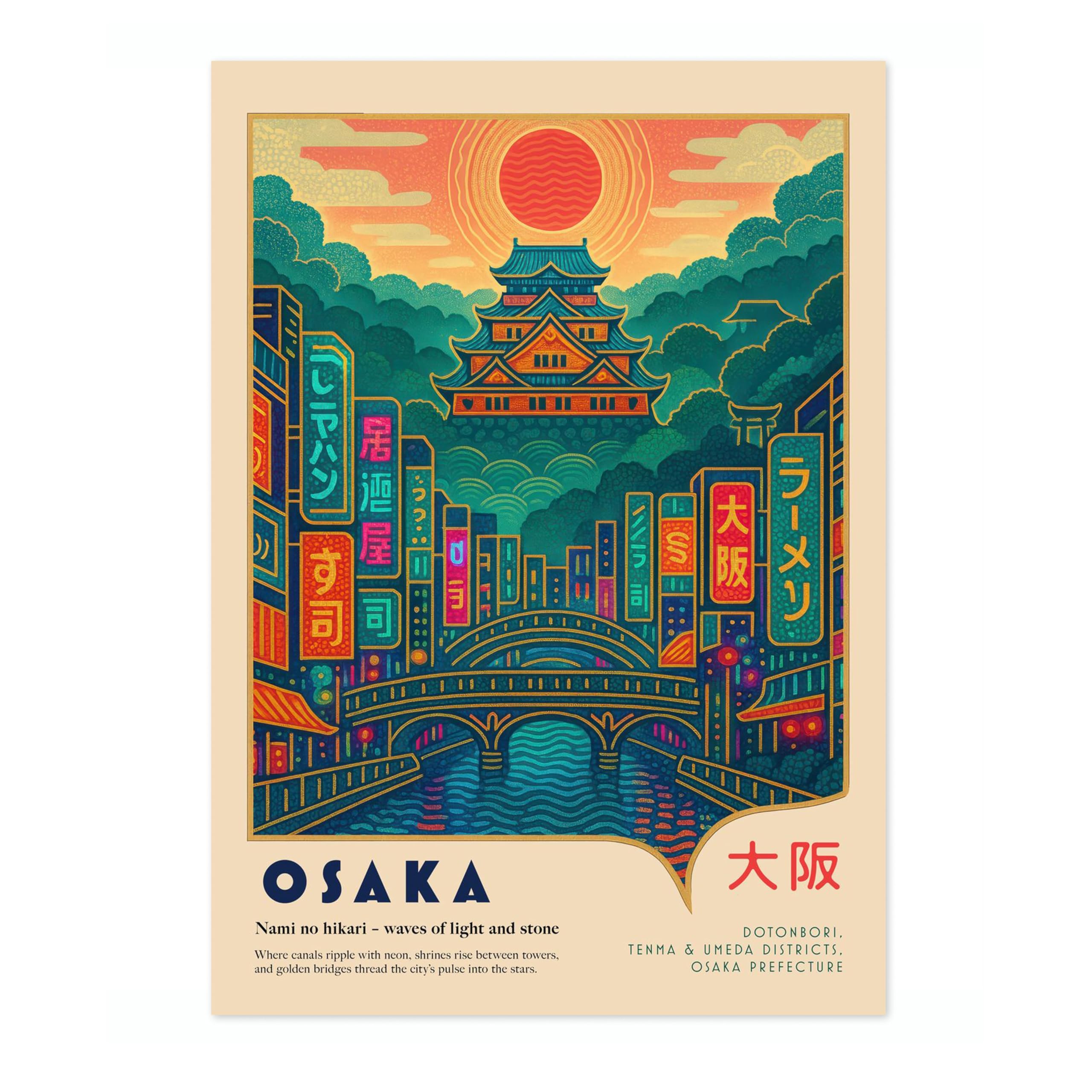 Animato Osaka Poster, Vintage Japanese Travel Print, Retro Wall Art Décor, A2 (Print Only) - 59.4x42cm
