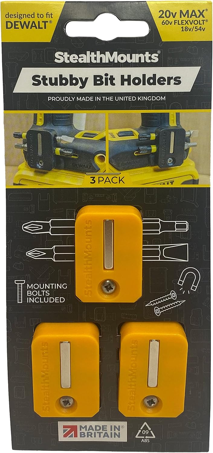 StealthMounts Stubby DeWalt Magnetic Bit Holder - 3 Pack | Drill Bit Organizer | Compact DeWalt Bit Holder for Drill | DeWalt Impact Driver Bit Holder | DeWalt Bit Holder for Impact Driver