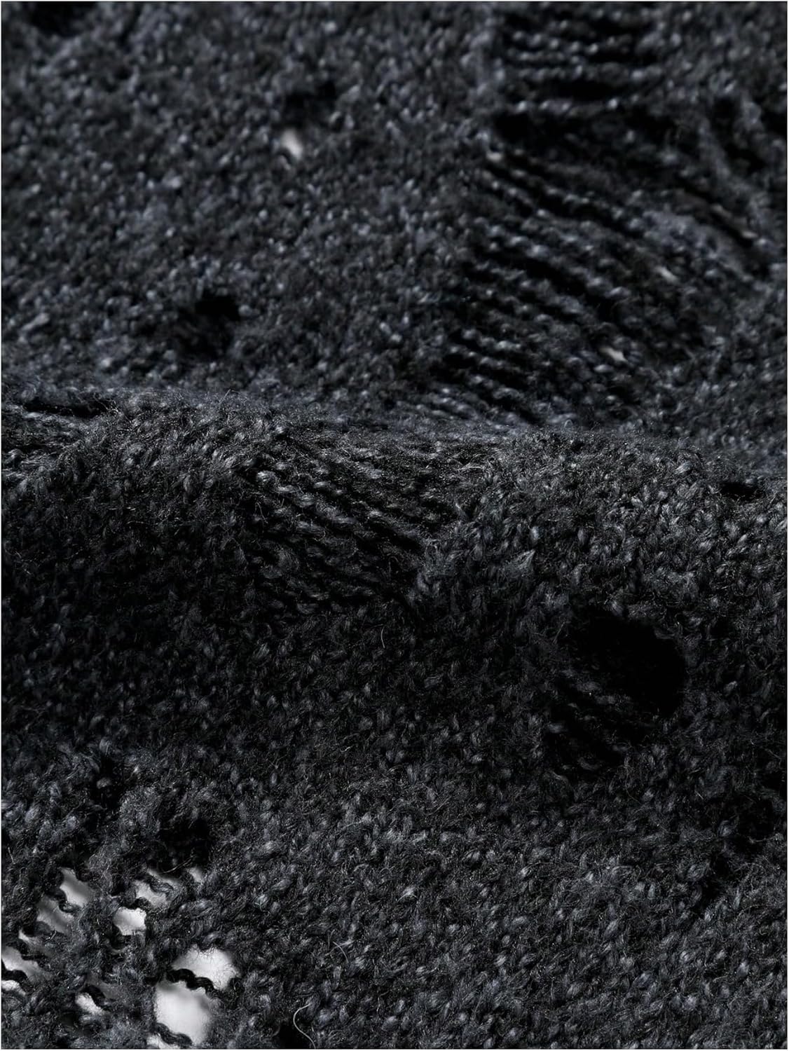 WDIRARA Men's Ripped Distressed Sweater Crewneck Long Sleeve Pullovers Oversized Hollow Out Knit Top Gothic Punk Rock Emo - Image 4