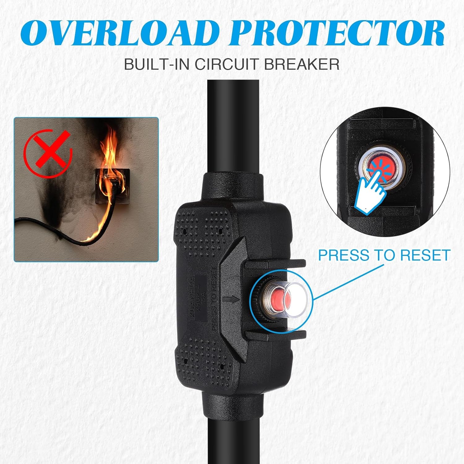 Kingdder Overload Protector 30 Amp to 110 RV Adapter Cord with Circuit Breaker, NEMA 5-15P to L5-30R Locking Electrical Adapter with LED Power Indicator Easy Grip Handle, 18 Inch, Blue, ETL Listed