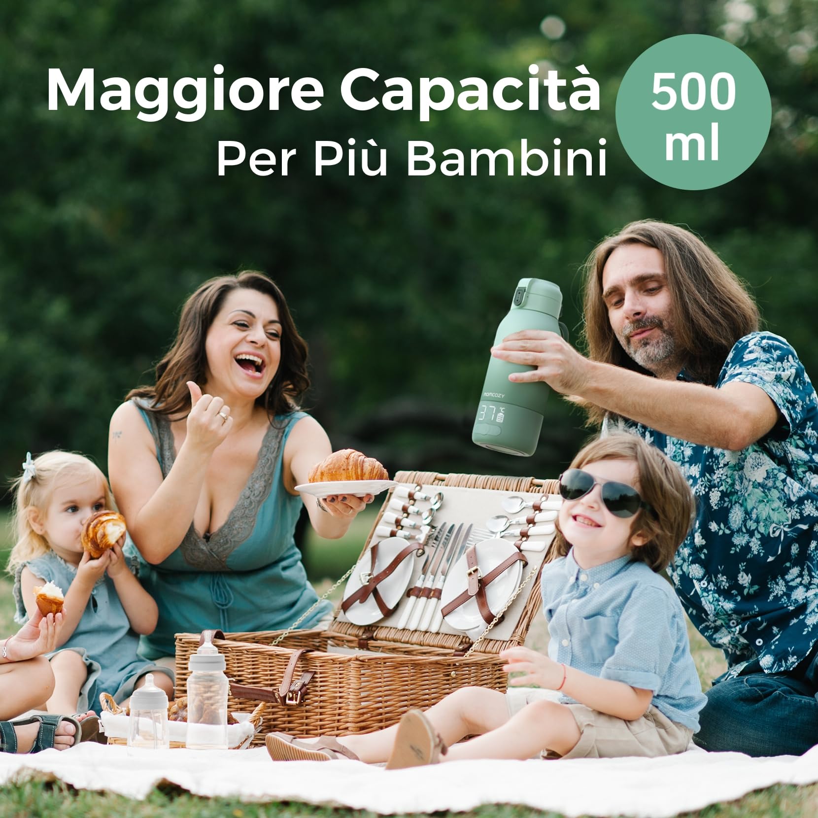 Momcozy Scaldabiberon Portatile, Riscaldamento Rapido e Lunga Durata della Batteria, 2 Modalità per Latte Materno e Acqua, Grande Capacità di 500ml per Tutto il Giorno