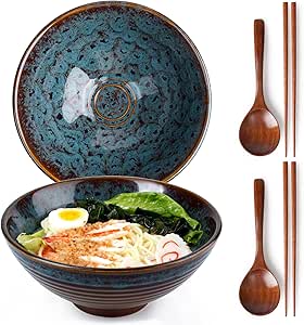 Urban Lifestyle Ramen-kommenset van porselein, 17,5 cm, warmwit, 2 kommen met ramen, 2 ramenlepels, 2 dipschalen en 2 paar eetstokjes – als set voor ramen, slakom, mueslikom en soepkommen