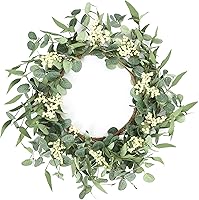 Pinkpum 20'' Artificial Eucalyptus Wreath for Front Door - Lifelike All-Season Green Farmhouse Porch Decor