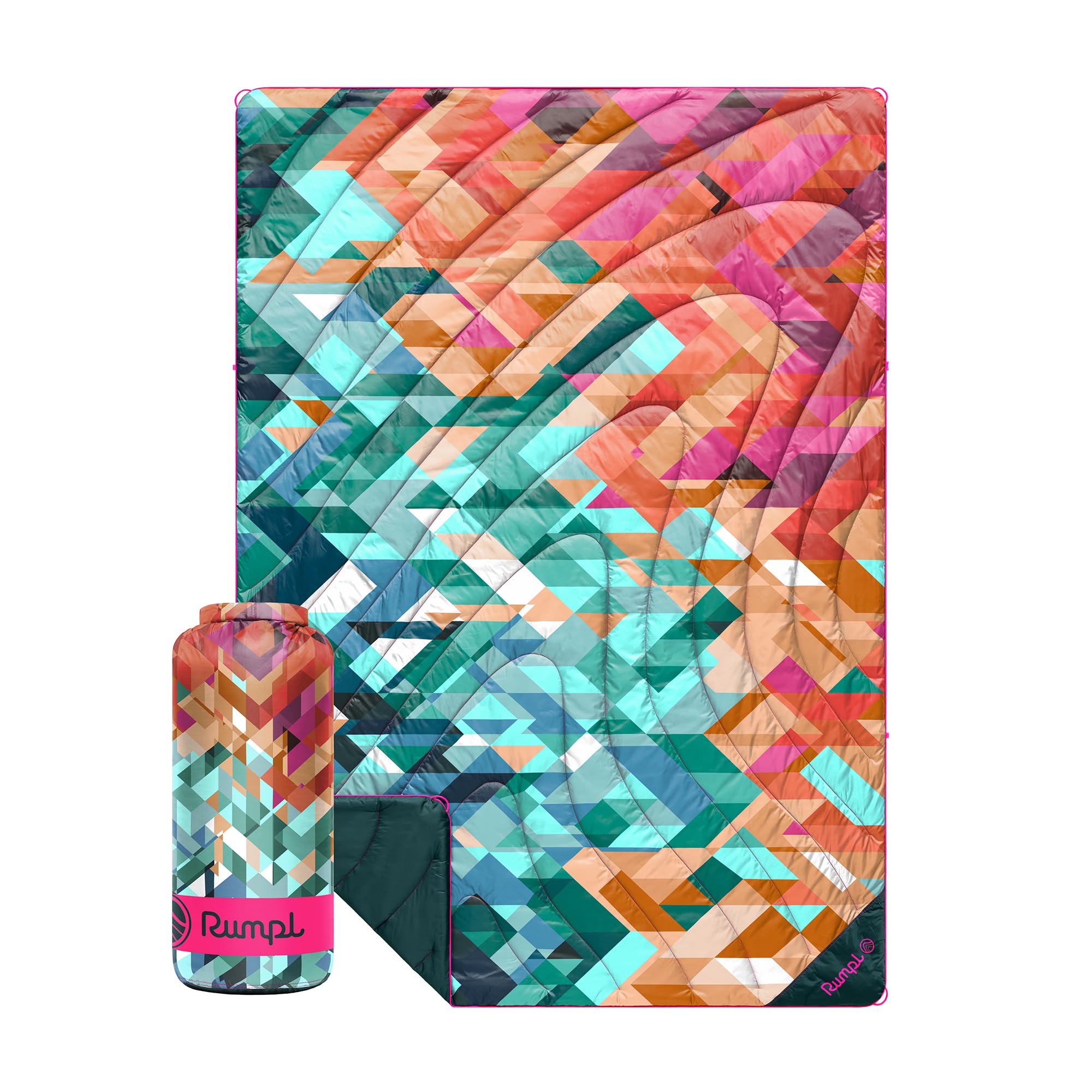 Rumpl Original Puffy Blanket - Warm, Water-Resistant Camping Blanket with 100% Recycled Synthetic Insulation, 52"x75", Original Puffy V2, Geo Cool