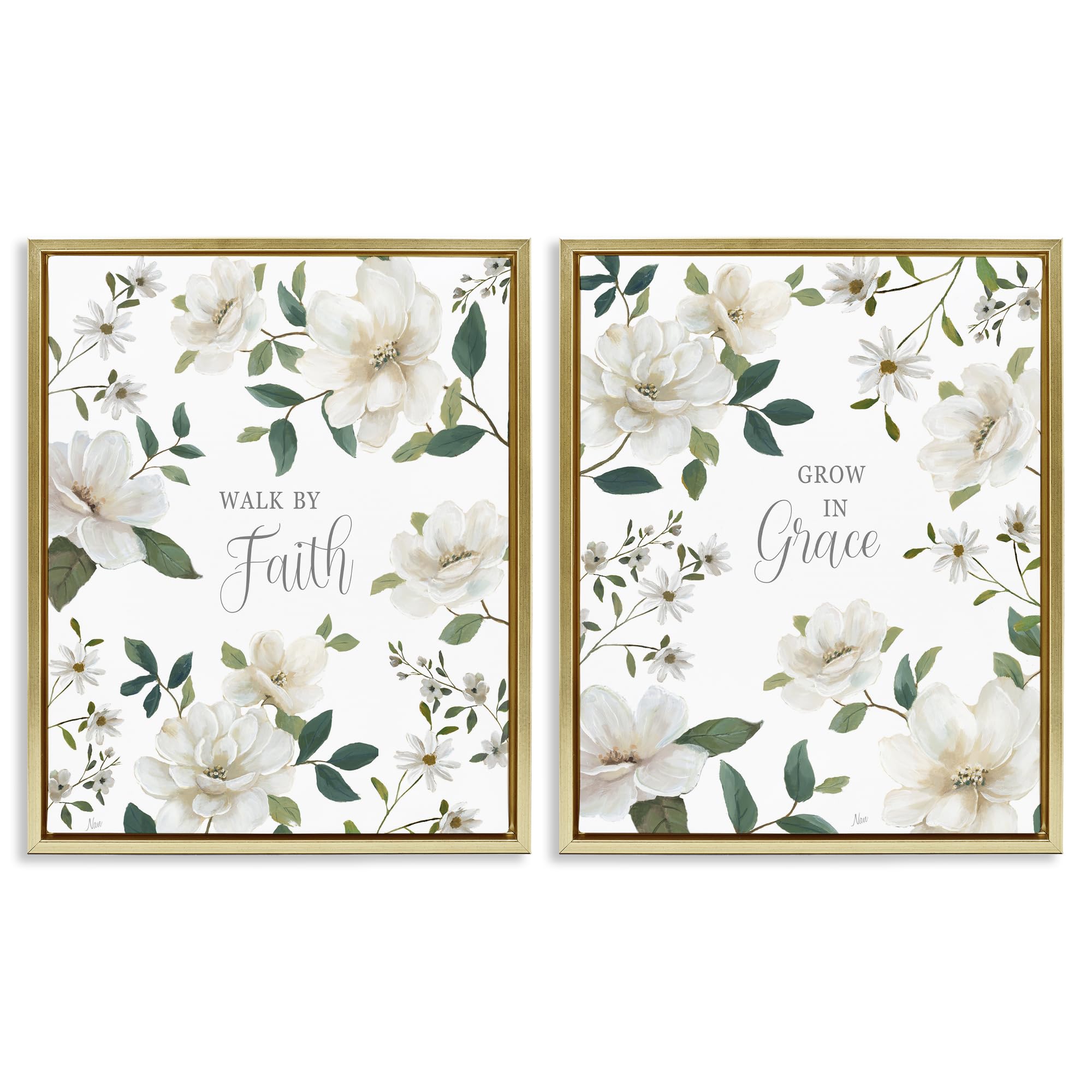 Stupell Industries Metallic Gold (Matte) 'Spiritual Faith Sayings With Florals', 2Pc Floating Frame Art Set 2, Gold, 25 X 31 Inches, Easy To Hang And Sturdy, Made In Usa, By Nan