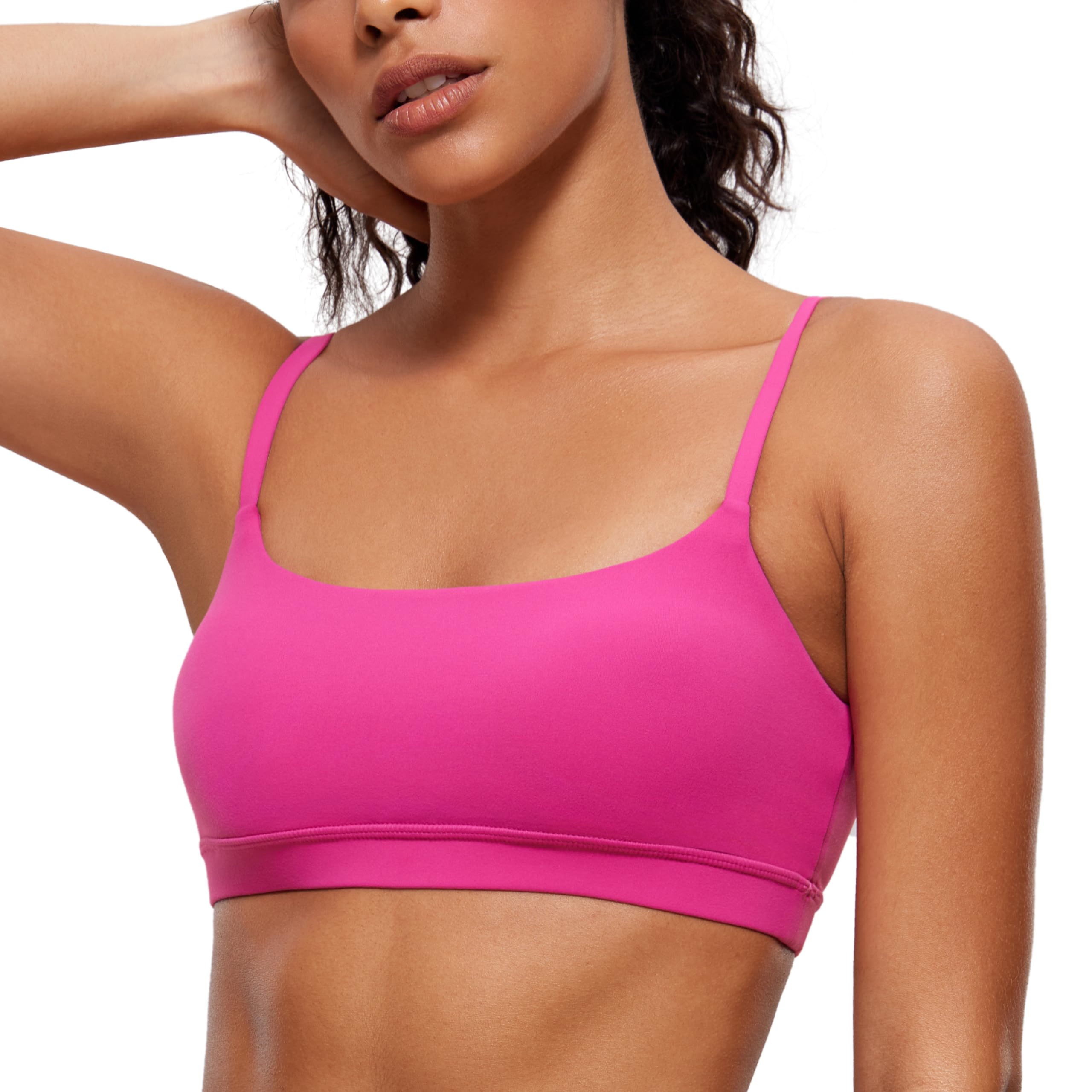Crz Yoga Women's Hibiscus Purple Butterluxe Adjustable Straps Sports Bra Padded Scoop Neck Yoga Bras Wireless Workout Crop Top 16