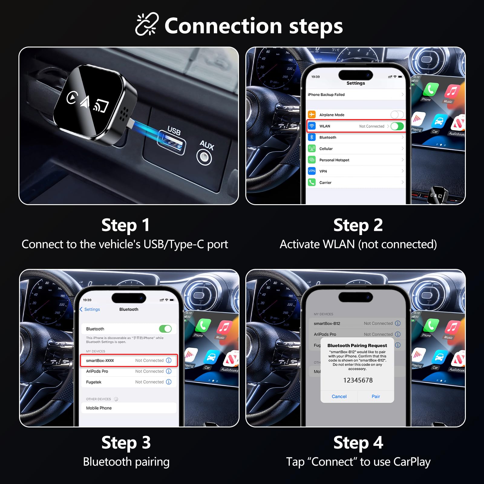 auvstar 2026 Upgraded mit Mirror Link, 3 in 1 CarPlay & Android Auto Wireless Adapter für iOS 11+/Android 11+,USB/Type-C Adapter,Unterstützt Alle Fahrzeuge mit Kabel-CarPlay AB 2016