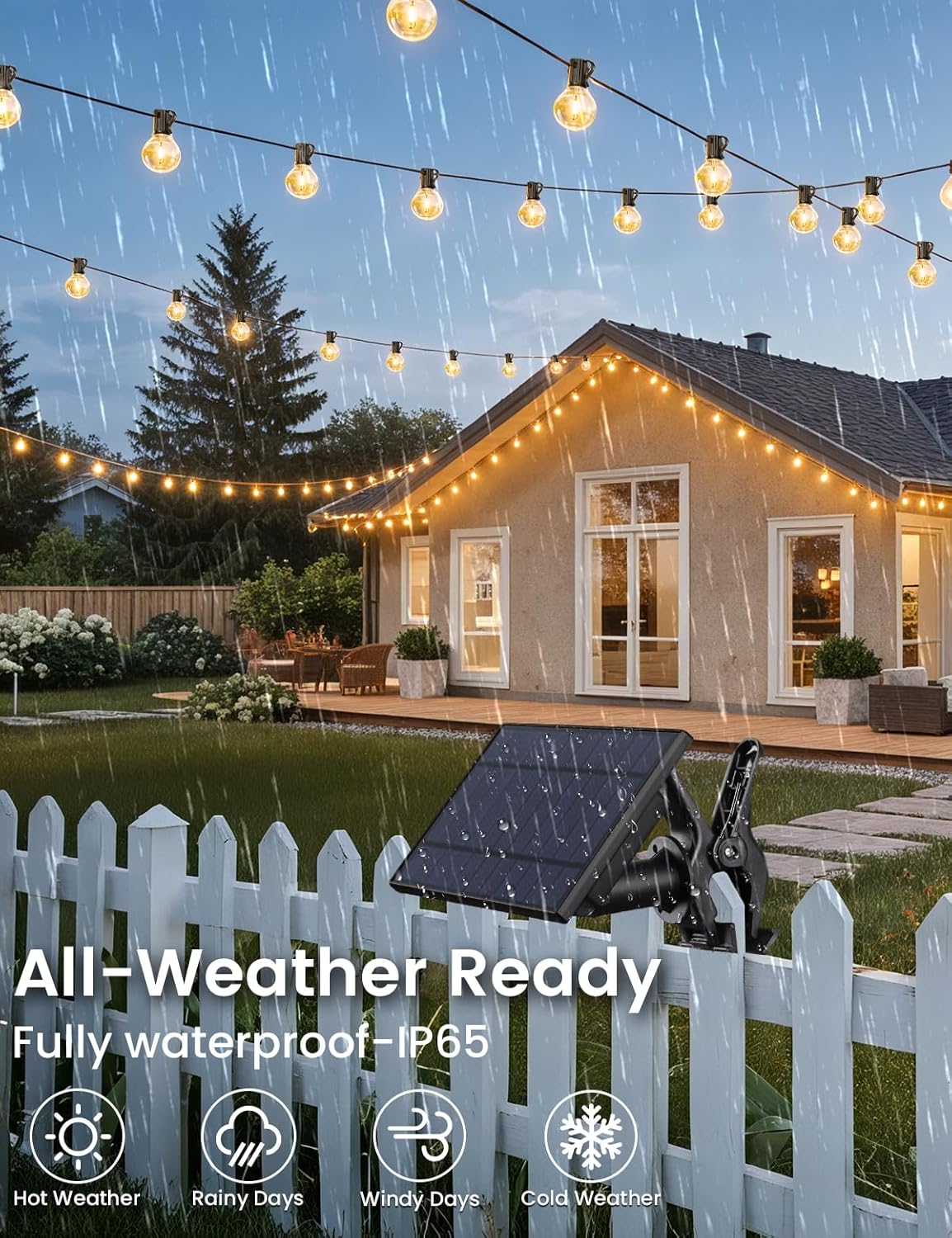 Brightever Solar String Lights Outdoor with Remote, 60FT 25+1 LED G40 Bulbs Shatterproof Patio Lights, IP65 Waterproof Dimmable Hanging Solar Power Globe LED Outdoor Lights for House, Market, Bistro