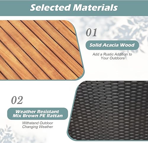 Miniatura 7 de Tangkula Patiojoy Juego de muebles de patio de 3 piezas, juego de bistró de mimbre de polietileno para exteriores con cojines suaves y madera de