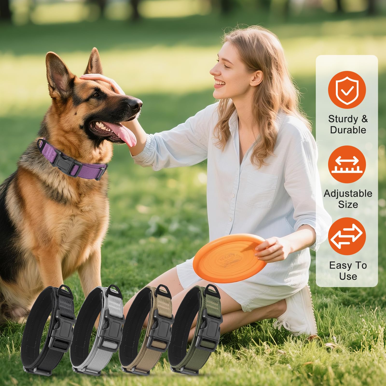 Ledeak Tactical Dog Collar, Nylon Adjustable Durable Pet Collars with Safety Buckle, Padded Breathable Soft Dog Collars - Image 4