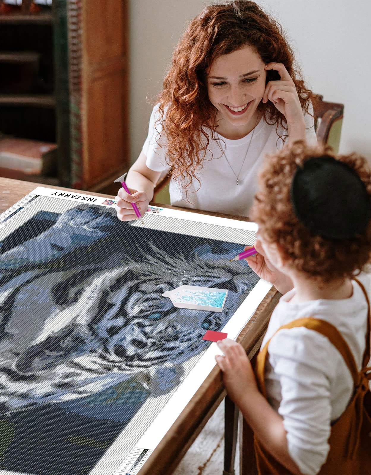 Instarry 5D Diamond Painting Complet Tigre Blanc Decoration Murale Salon et Chambre 90x60 cm