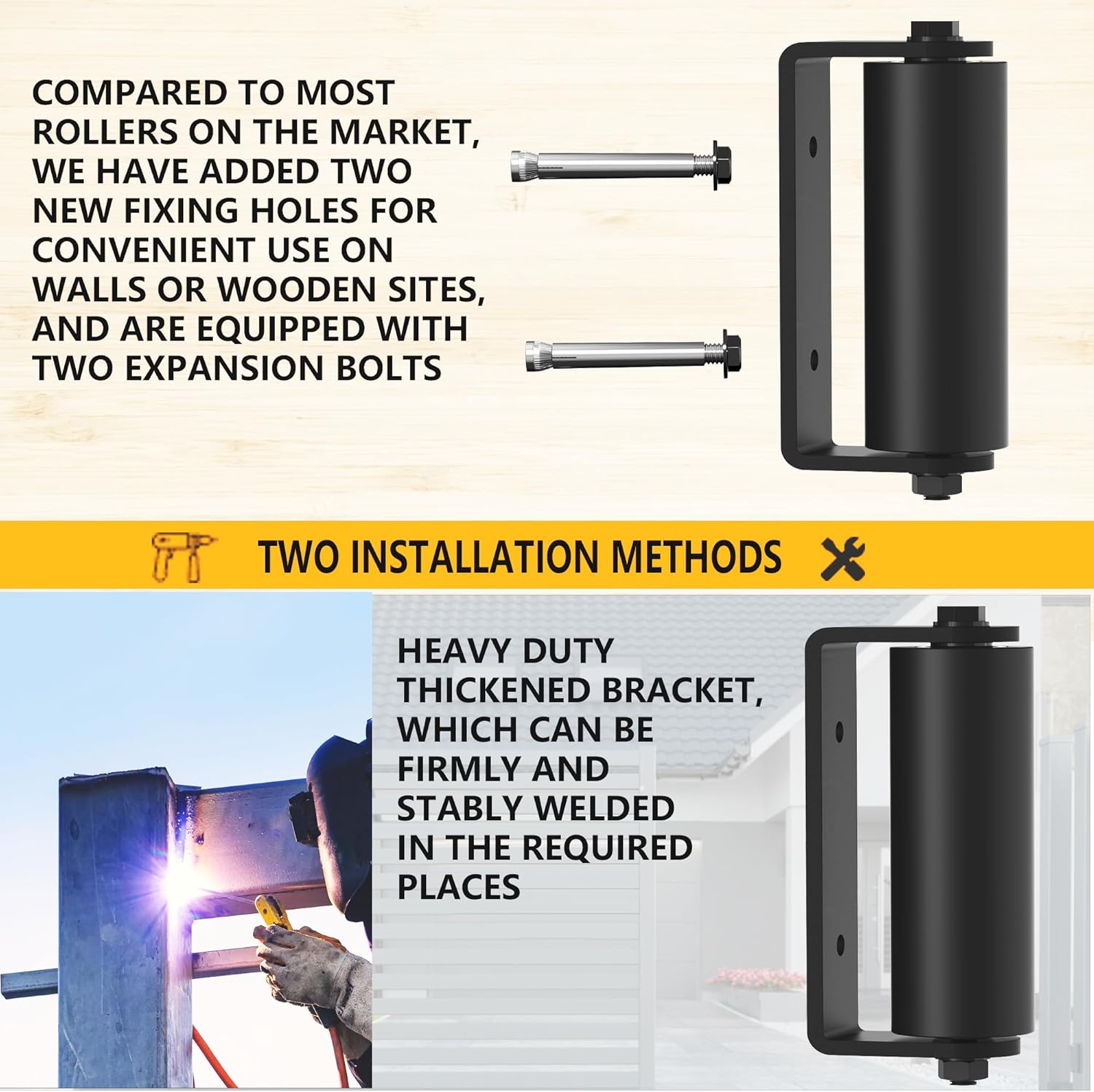 Sdstone 2Pack Slide Gate Guide Roller with C Post Welded Bracket，6" Hard Nylon Sliding Rolling Gate Rollers, Heavy Duty Sealed Ball Bearing Side Roller Assembly,Sliding Rolling Gates Guider