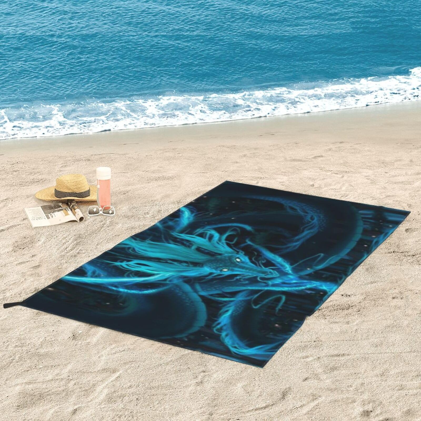 Serviette à Séchage Rapide pour Chien Teckel, Serviette en Microfibre Ultra-absorbante Et Légère pour Les Aventures en Plein Air Et La Maison, Blue Dragon and Girl, 27.5"x55"