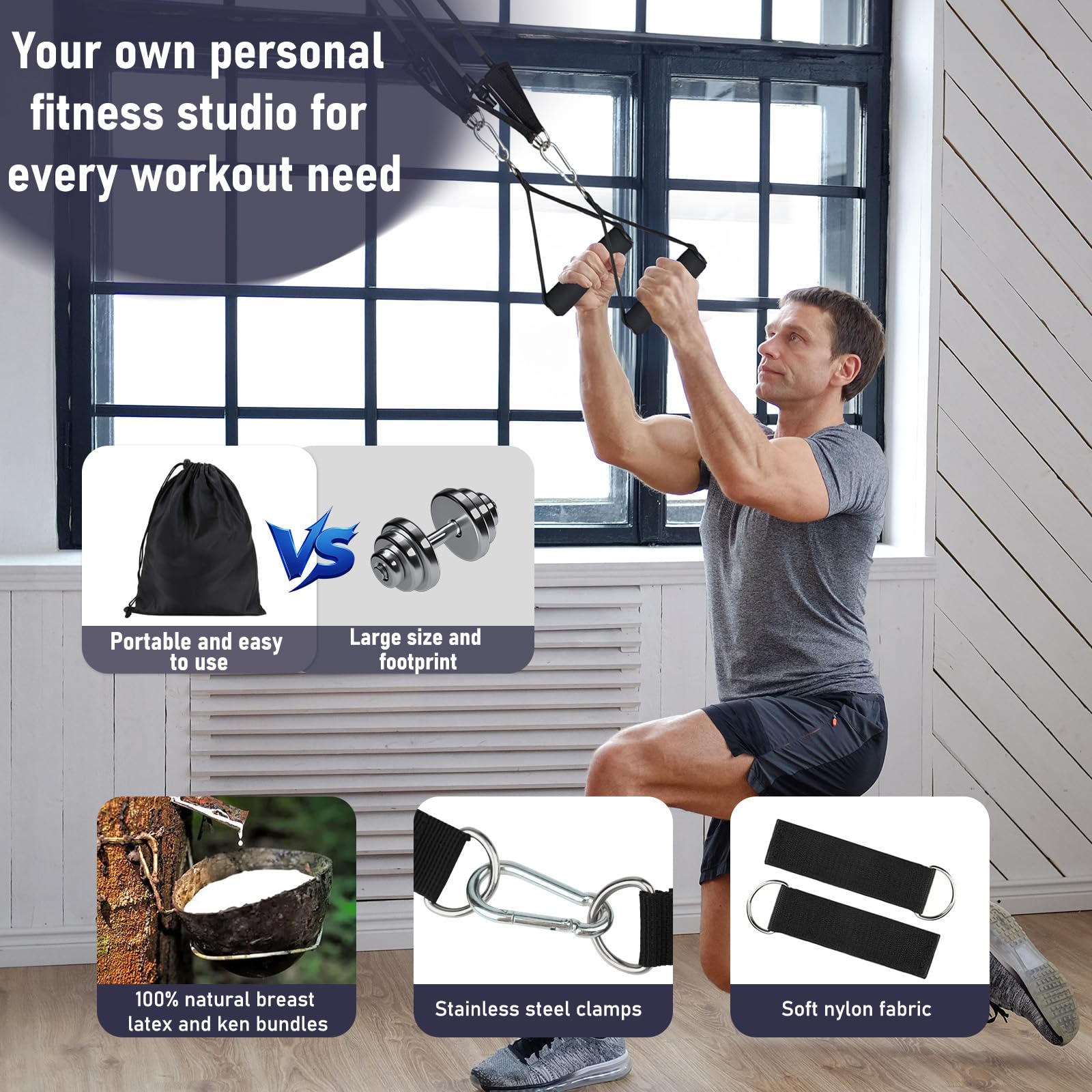 JATEKA Elastici Fitness Elastico Palestra Bande Elastiche Fitness Set Fasce di Resistenza Estensori per Pettorali Uomo per Yoga, Pilates