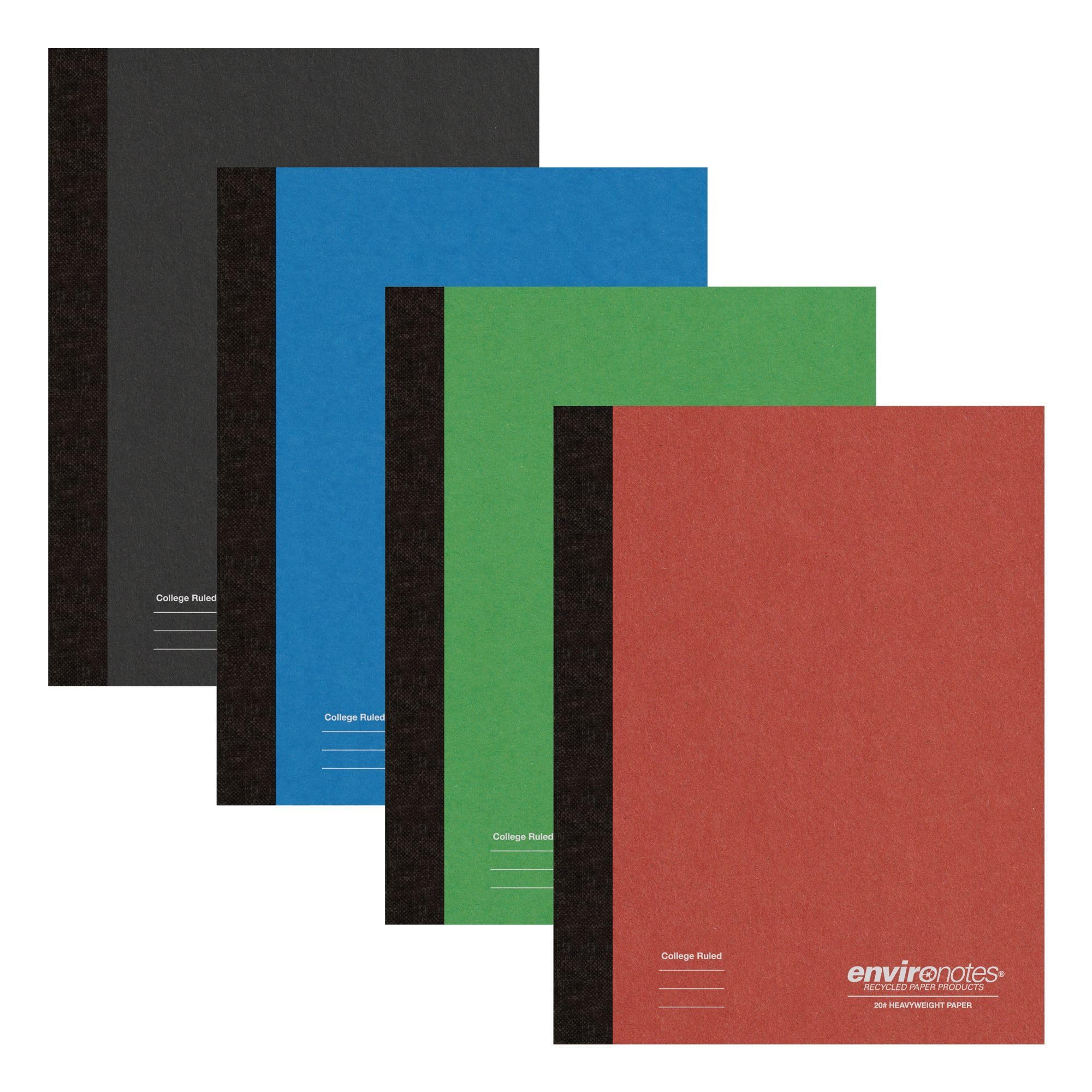 ROARING SPRING Environotes - Quaderno a righe con copertina rigida resistente, confezione da 4, 60 fogli (120 pagine), carta da 9,1 kg, 24 x 19 cm, prodotto negli Stati Uniti