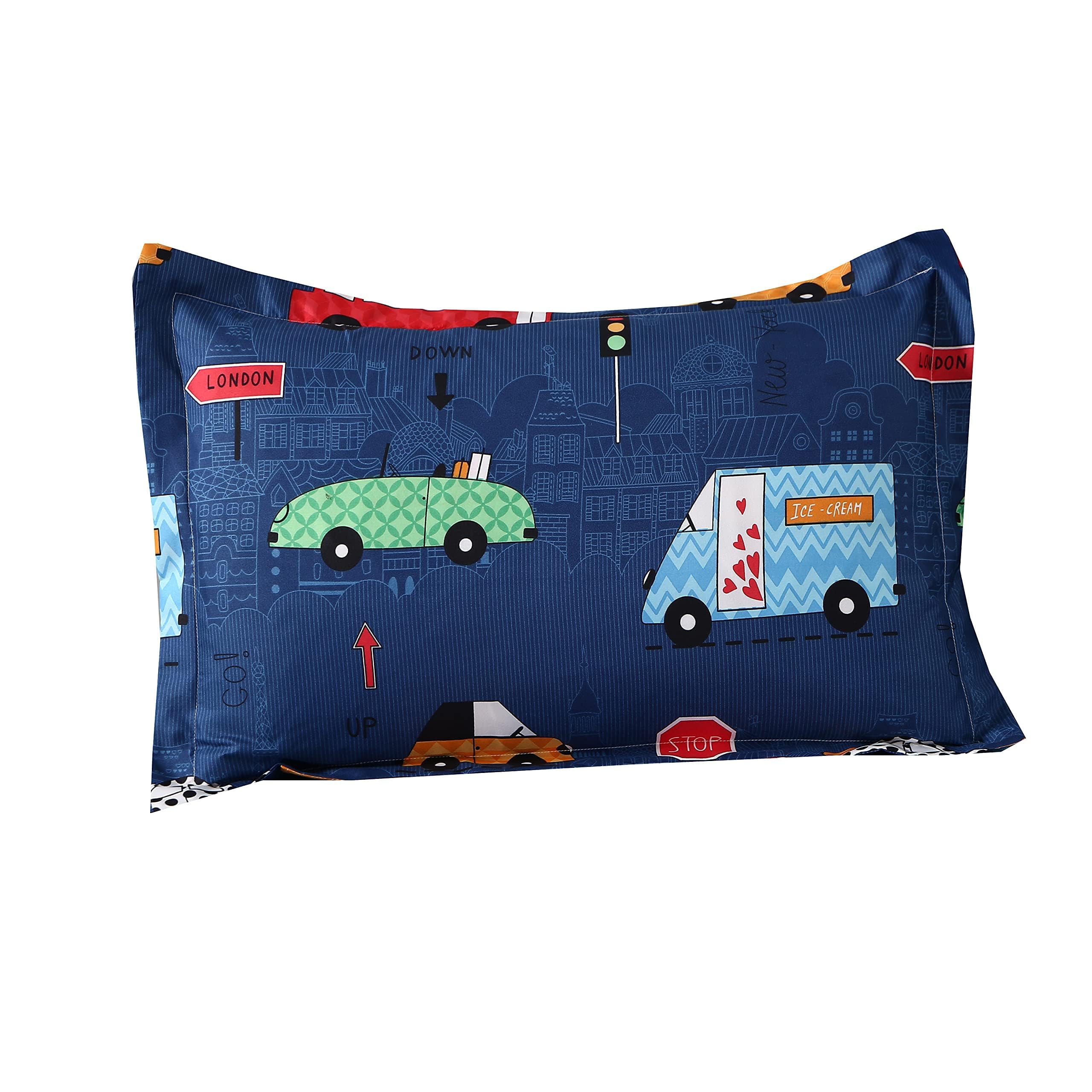 Juego de sábanas de 3 piezas para niños, niñas, adolescentes y amantes de los automóviles, tamaño individual, con 1 sábana bajera ajustable de 14 pulgadas de profundidad y 2 fundas de almohada. 5