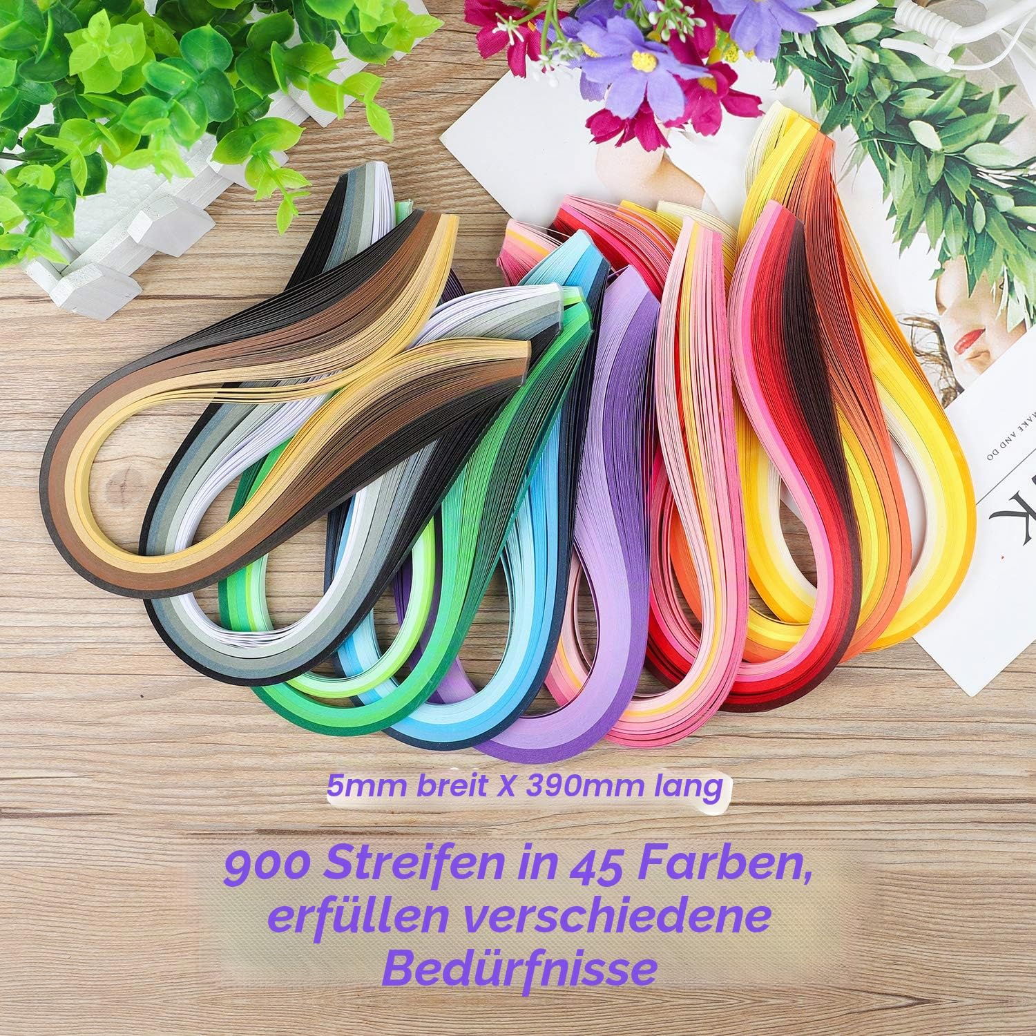 Hyber&Cara 19 Stück Papier Quilling Werkzeug Set mit 45 Farben 900 Papierstreifen Breite 5mm Quilling Schimmel Board Korkplatte