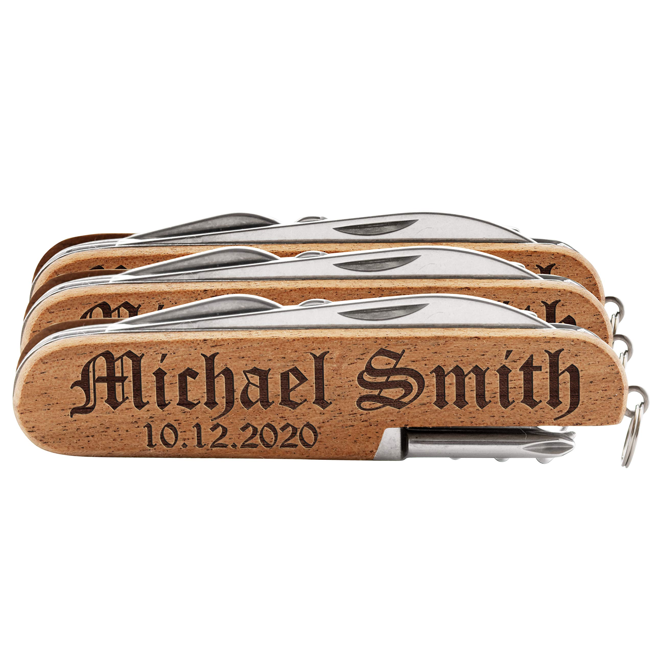Personalized Pocket Knife w/Name & Date, 10 Font Option - Personalized 8-Function Multi-Tool Pocket Knives, Custom Engraved Knives, Groomsmen Gift,